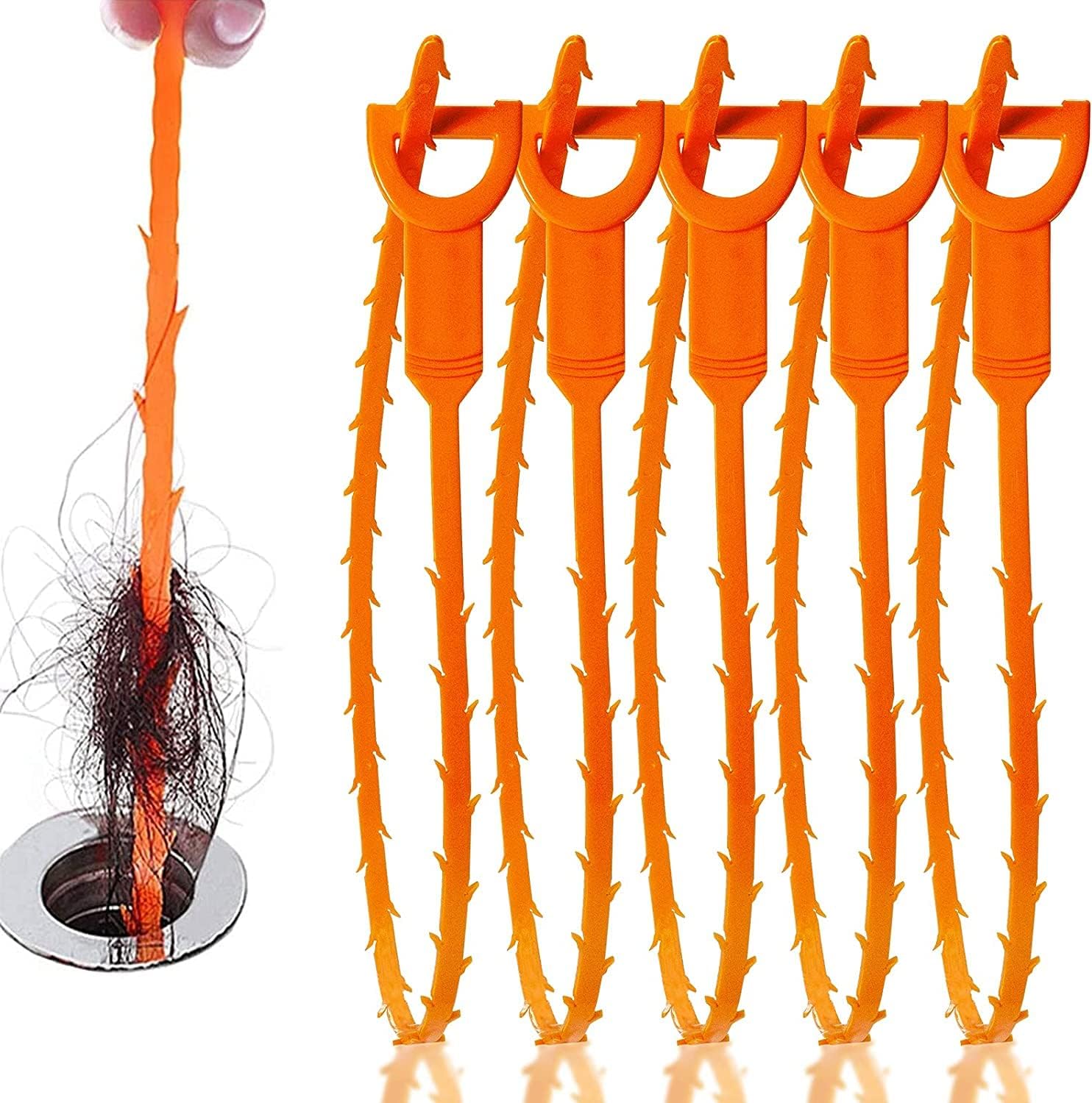 Beynant 5 Pack 25inch drain clog remover, Snake Drain Cleaner Hair Clog Remover tool, Shower drain kitchen sinks and bathtubs, sink snake, hair drain toilets sewer pipe drain cleaning tools.