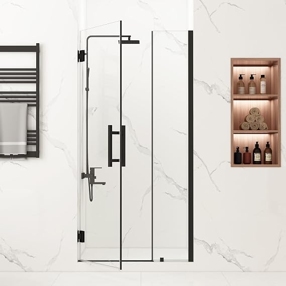 Frameless Pivot Shower Door, 35-36x72, 5/16 Glass, Matte Black