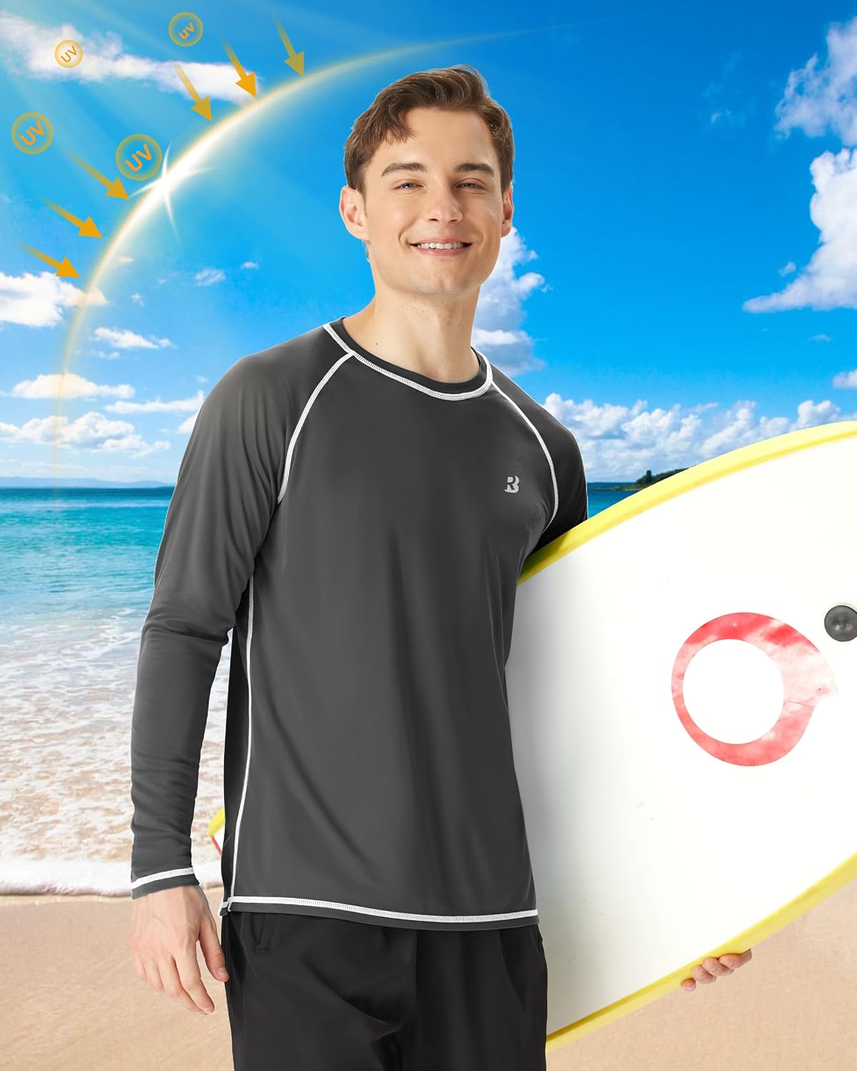 Roadbox Mens Sun Protection Swim Shirt, Long Sleeve UPF 50+ Rash Guard, Quick-Dry Fishing Shirts for Beach Surfing Hiking - Image 3