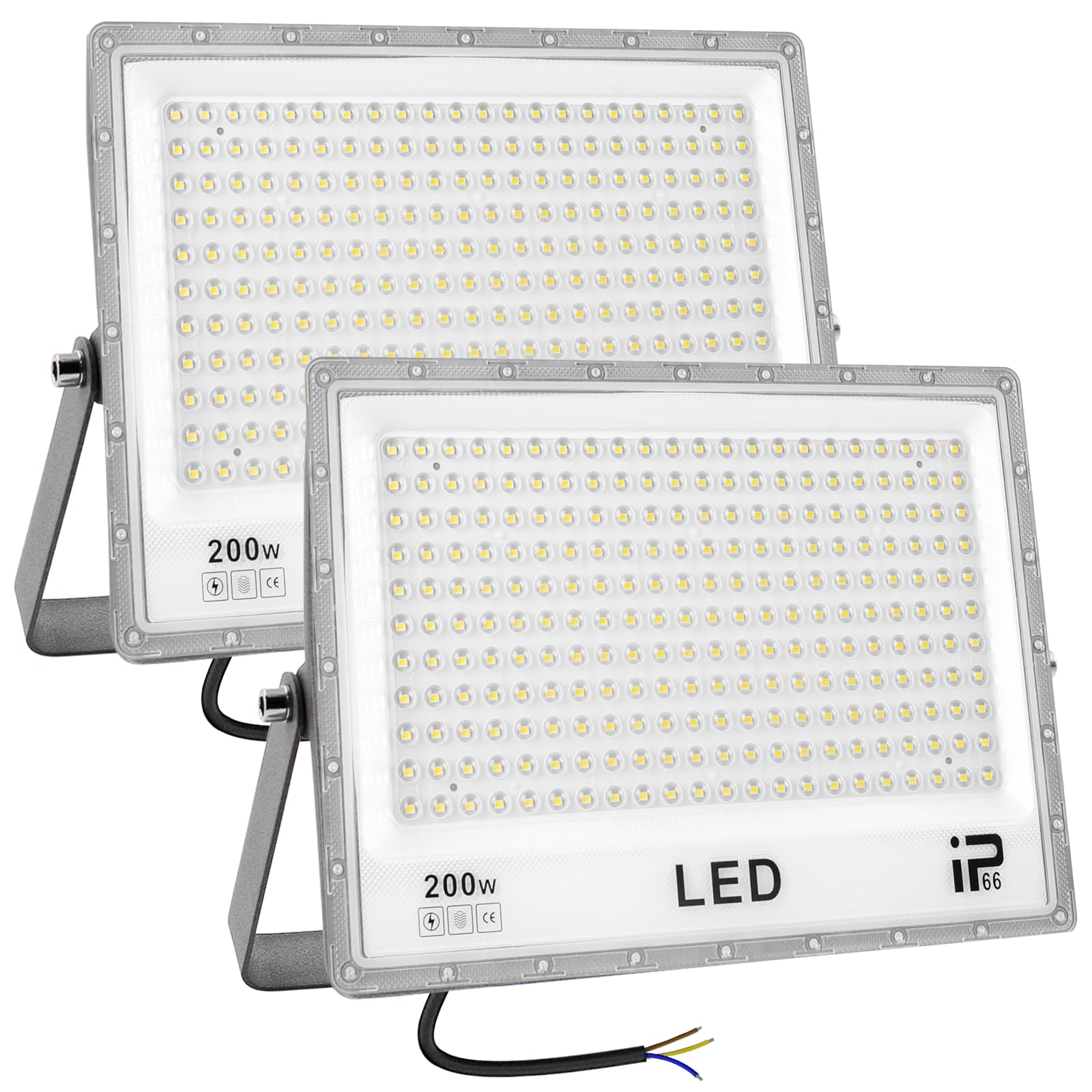 CREATESTAR - 2 Pezzi Faretto LED da Esterno 200W, 20000LM 6500K Luce Bianca Fredda, IP66 Impermeabile, Faro LED Regolabile a 180° per Giardini, Terrazze, Garage e Sicurezza