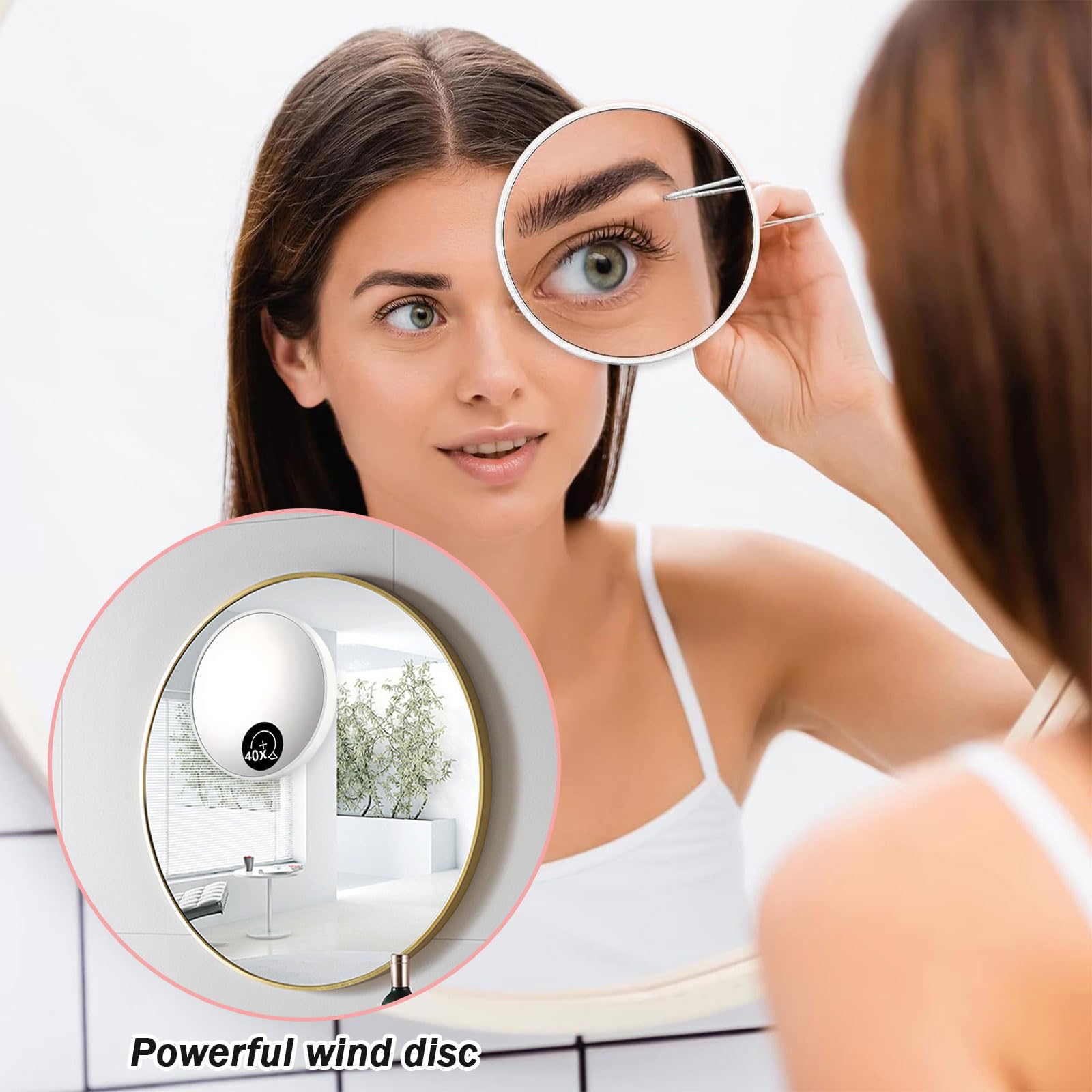 Dreamil 40X Specchio ingranditore con ventosa e pinzette | Specchio cosmetico professionale per trucco preciso e correzione delle sopracciglia, ideale per viaggi (nero)