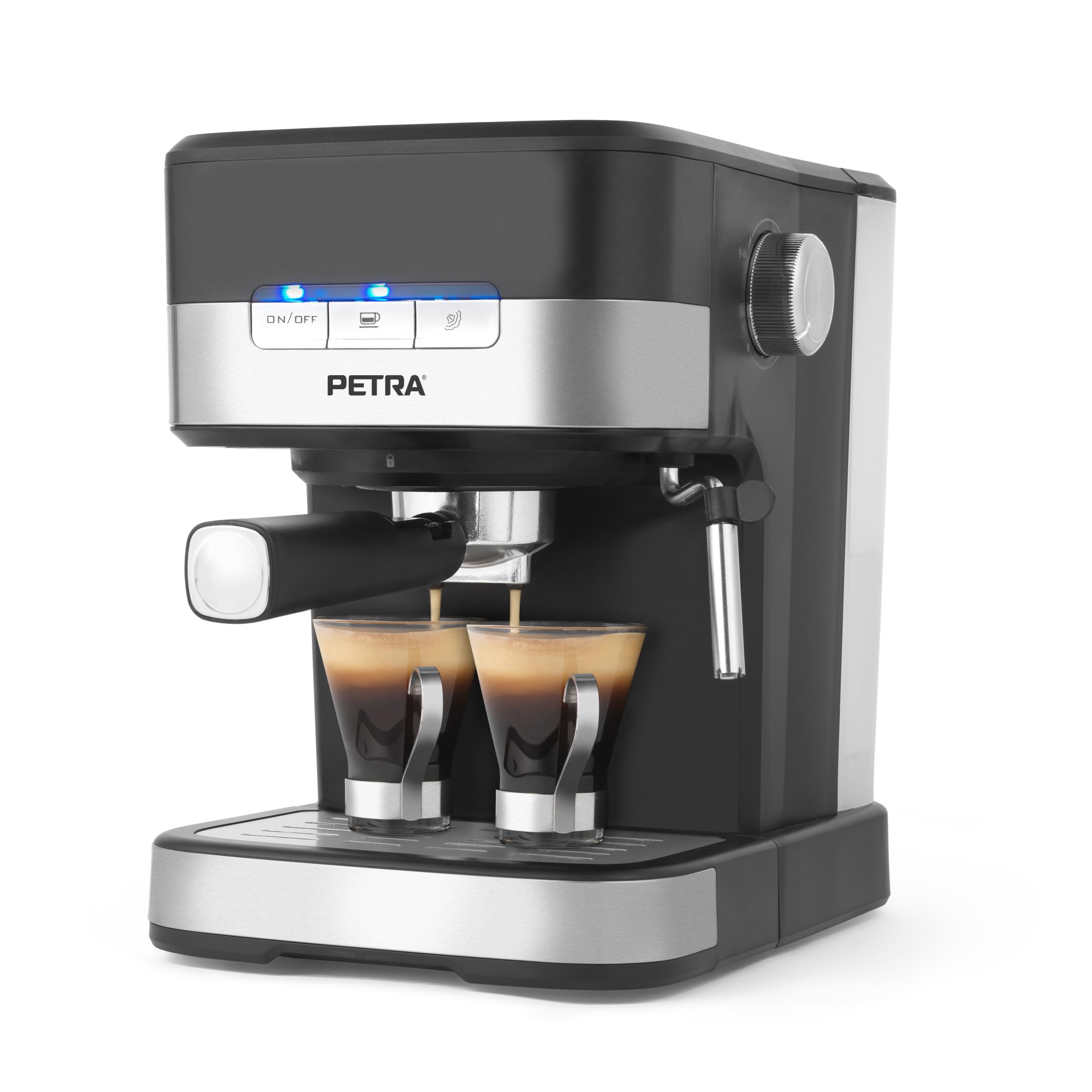 Petra PT4623VDEEU7 Elektrische Espressomaschine, 15-bar-Druckpumpe, Milchaufschäumer, BPA-frei, Schwarz