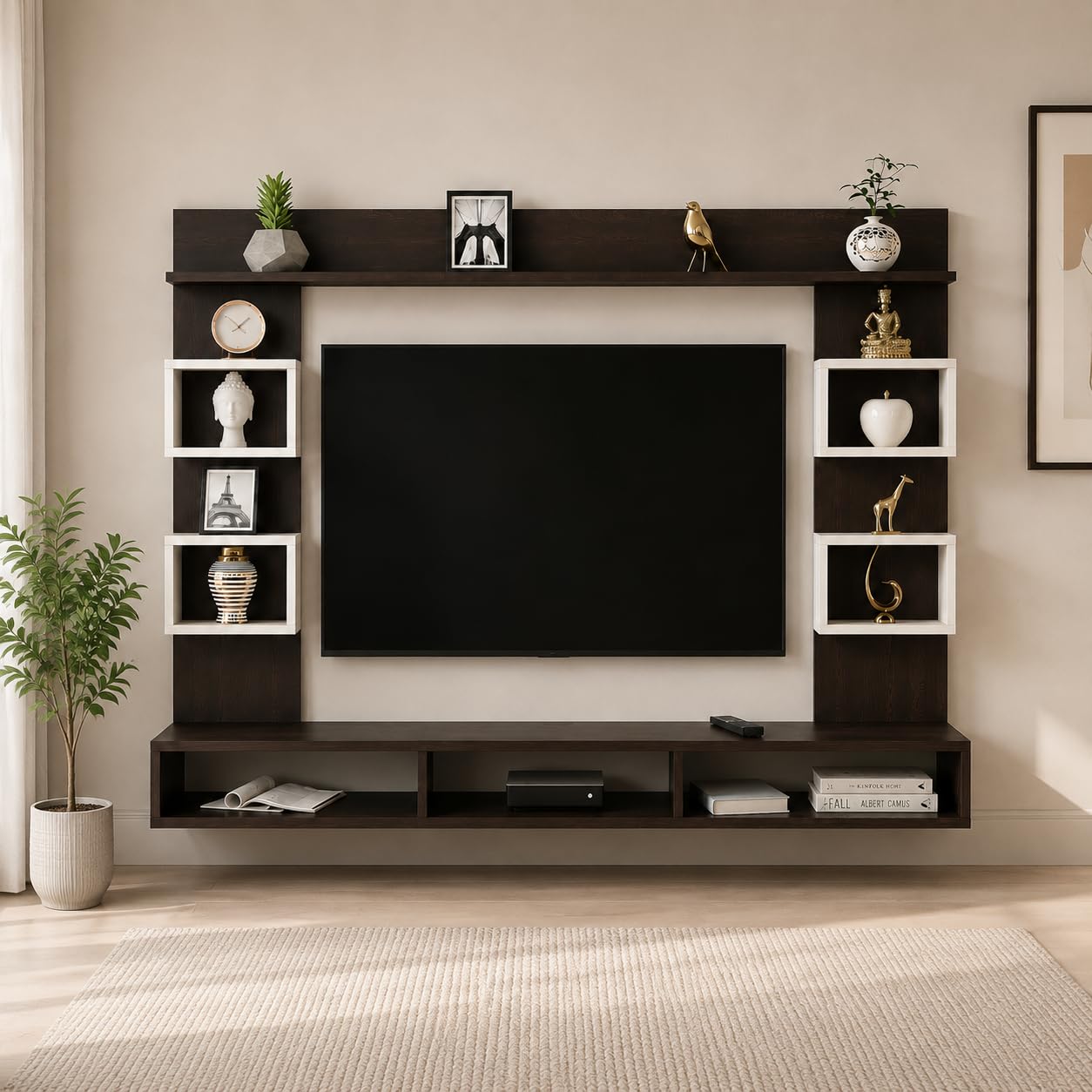 FURNEASER Steven Engineered Wood Wall Mount TV Unit/Set Top Box Stand with Display Shelves/Modern Tv Rack/Cabinet/Showcase for 43 inch TV (W)-image-41