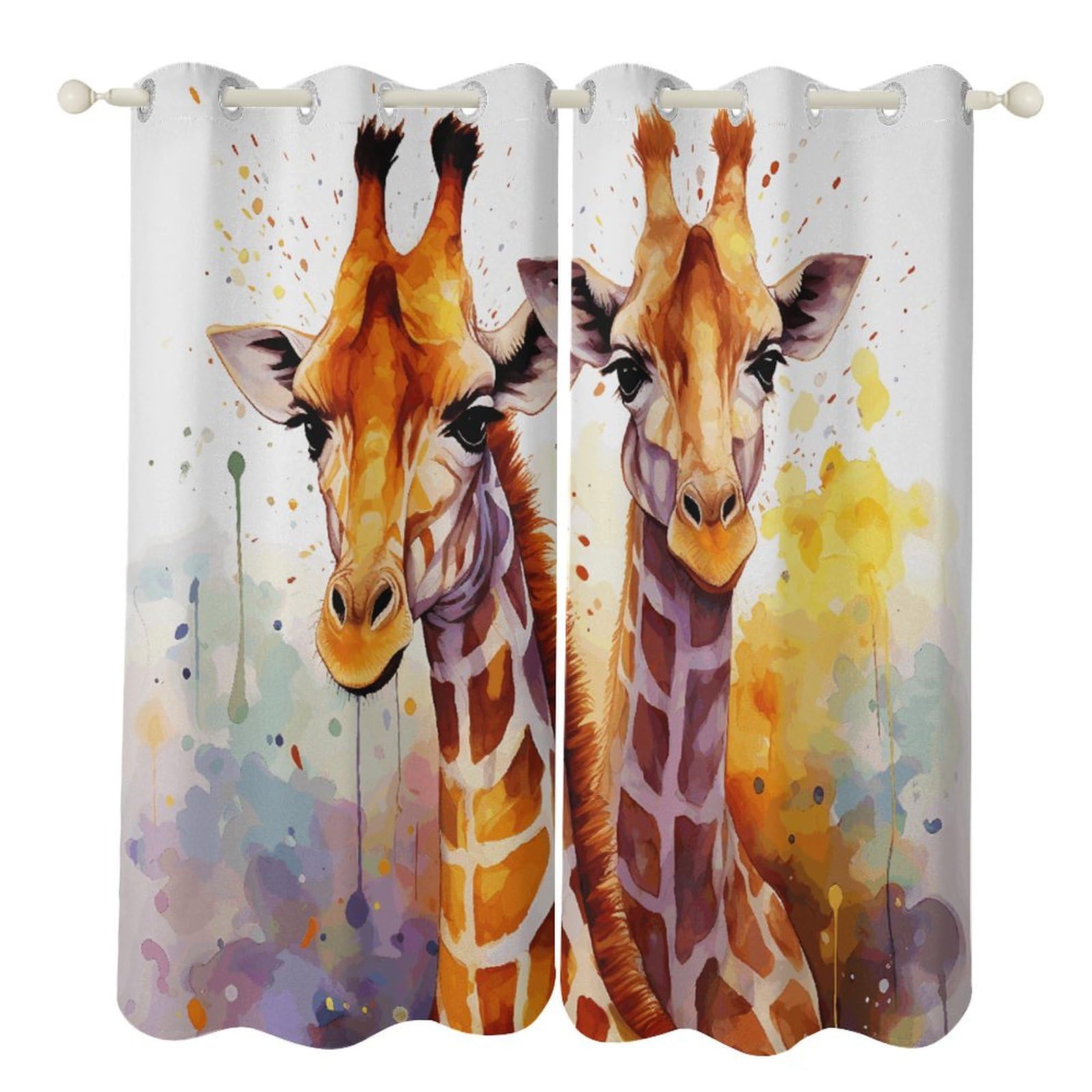 Rideaux occultants girafe aquarelle pour une chambre d'enfant douce et bien isolée