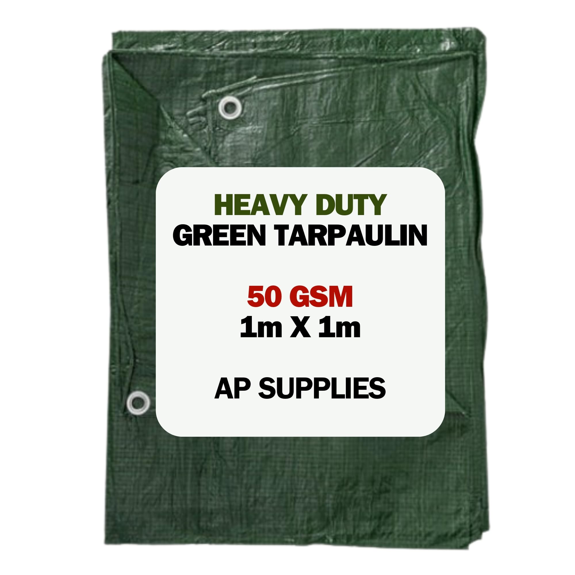 AP Supplies Lightweight Green Tarpaulin 1m x 1m | 50gsm Waterproof & Weatherproof Sheet with Reinforced Edges & Metal Eyelets | Outdoor Cover for Garden, Camping & DIY Use