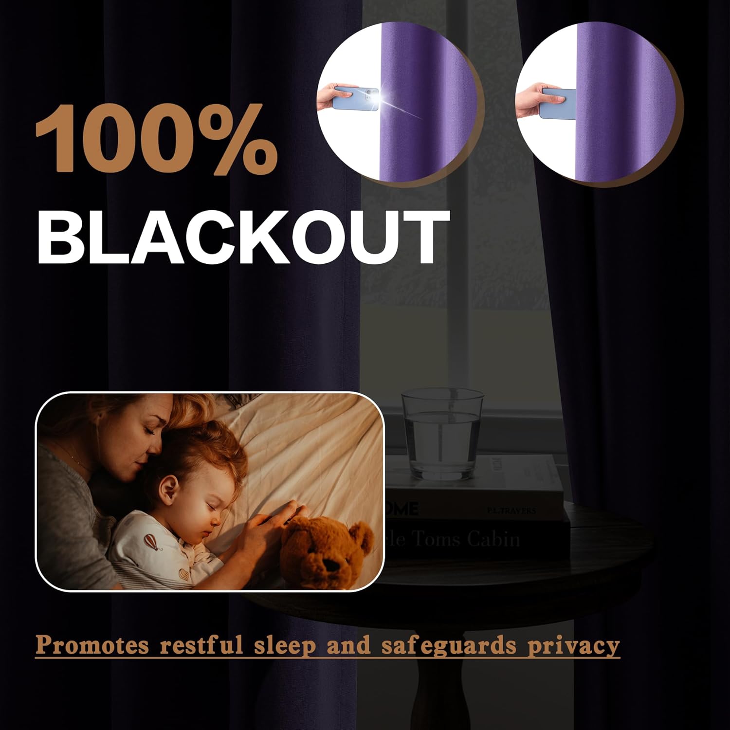 DONREN Full Lilacout Curtains for Bedroom, Thermal Insulated Noise Reducing Linen Grommet Window Drapes for Living Room and Nursery, Lilac, 66 x 108 Inch Length, 2 Panels