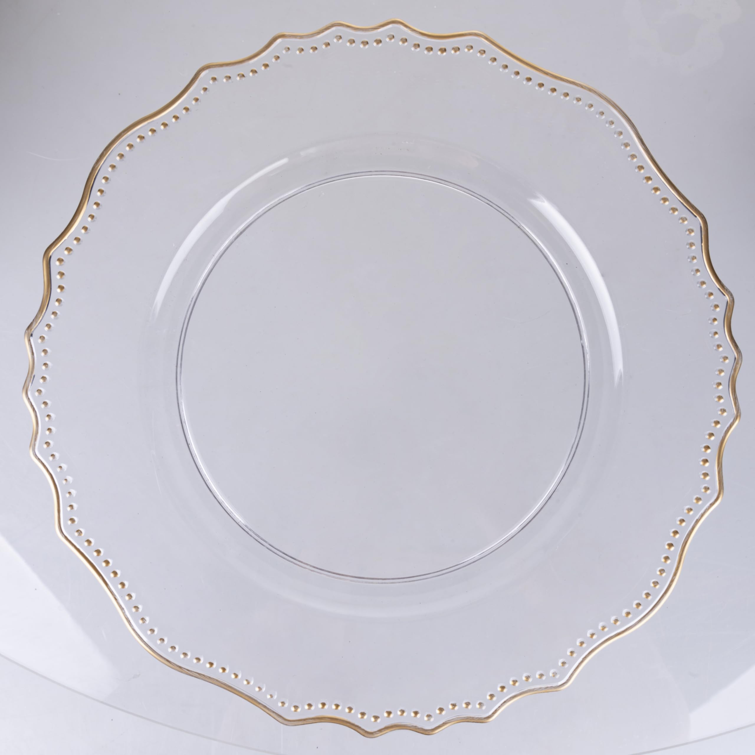 Set 6 Sottopiatto Ø 33 cm trasparente forma smerlata con bordino oro, Versailles