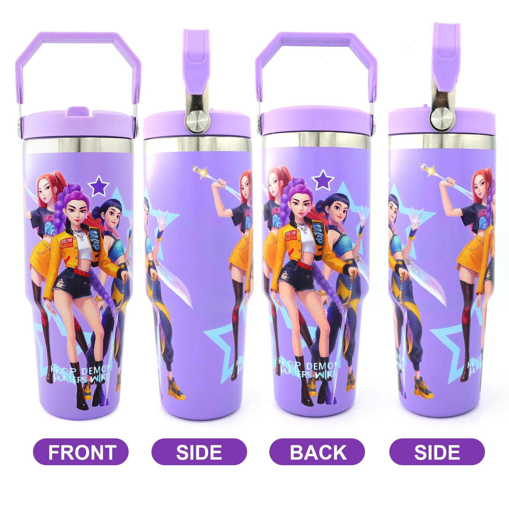 Demon Hunters 32oz Bottle Stainless Steel Drinking Bottle with Handle and Straw for Daily Hydration (Light Purple) — view 6