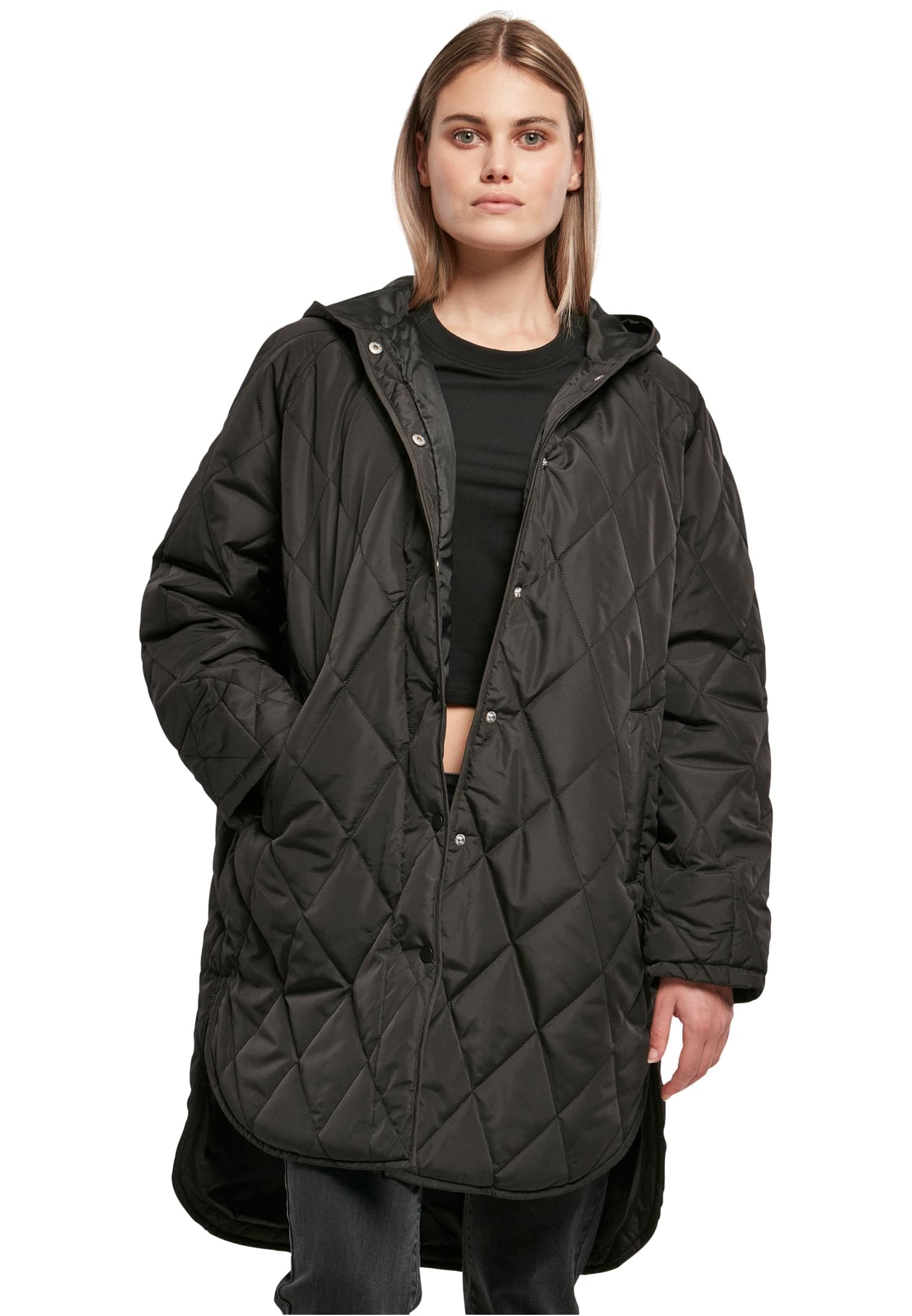 Urban Classics Allwetterjacke – Damen Gr. M, schwarz, 100% Polyester, unifarben, oversize, Langarm, ohne Ausschnitt