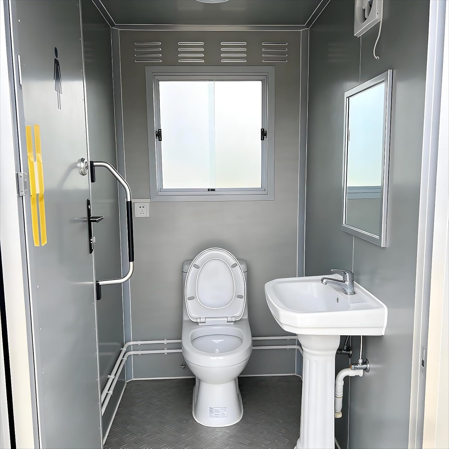 Portable Restroom Trailer 3 Stall Commercial Grade OSHA Compliant Flushable Mobile Toilet with Sink for Events Wedding Construction Jobsite Outdoor Farm Highway Heavy Duty Weatherproof Restroom