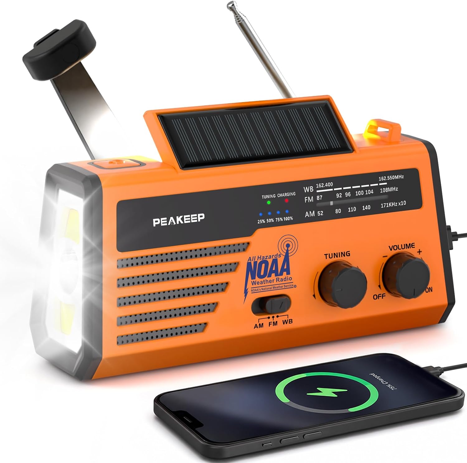 Radio de emergencia Peakeep NOAA con batería solar y manivela miniatura 1
