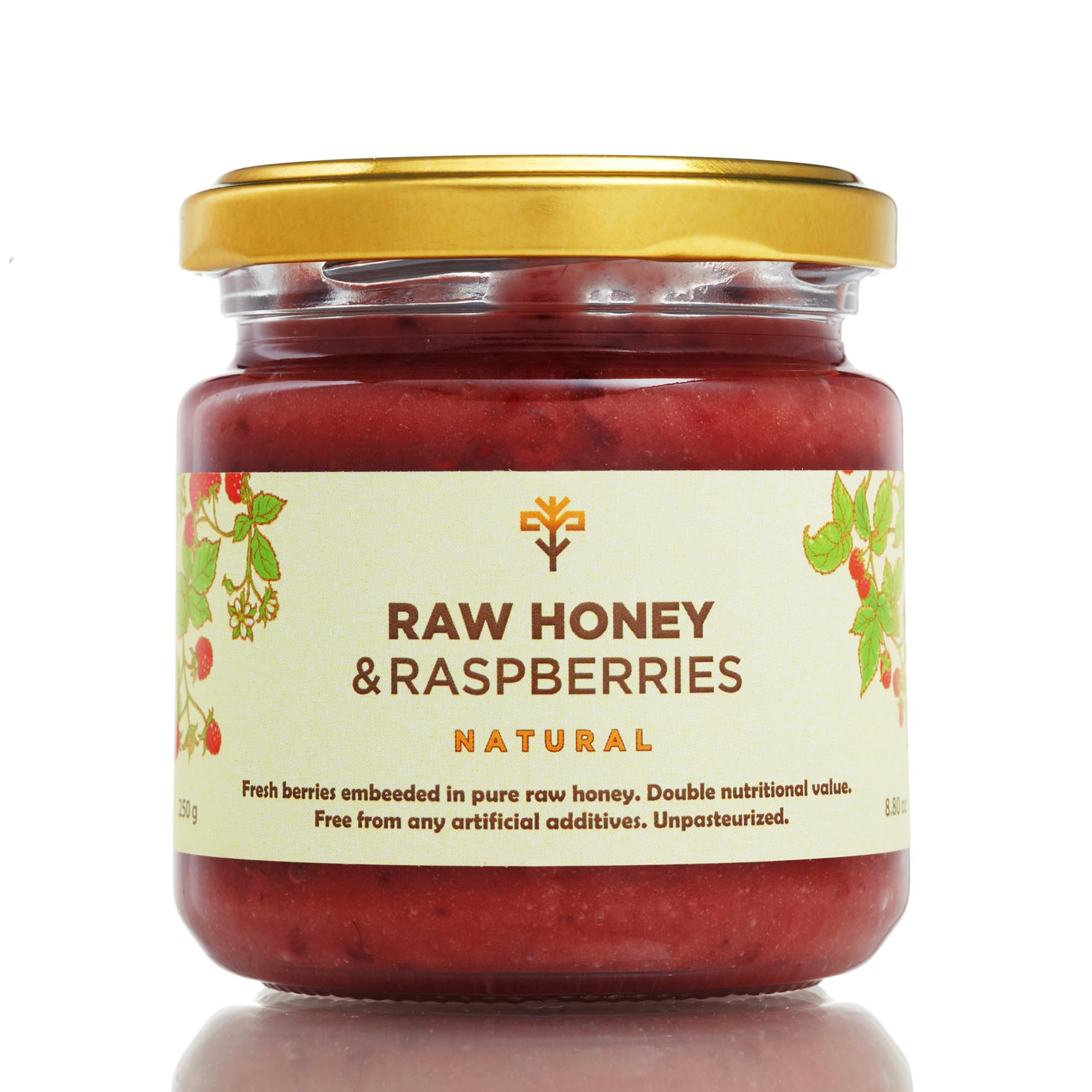 Earthbreath Raw Honey with Raspberries 400g - 100% Raw & Natural - Fresh Raspberries – No Artificial Additives