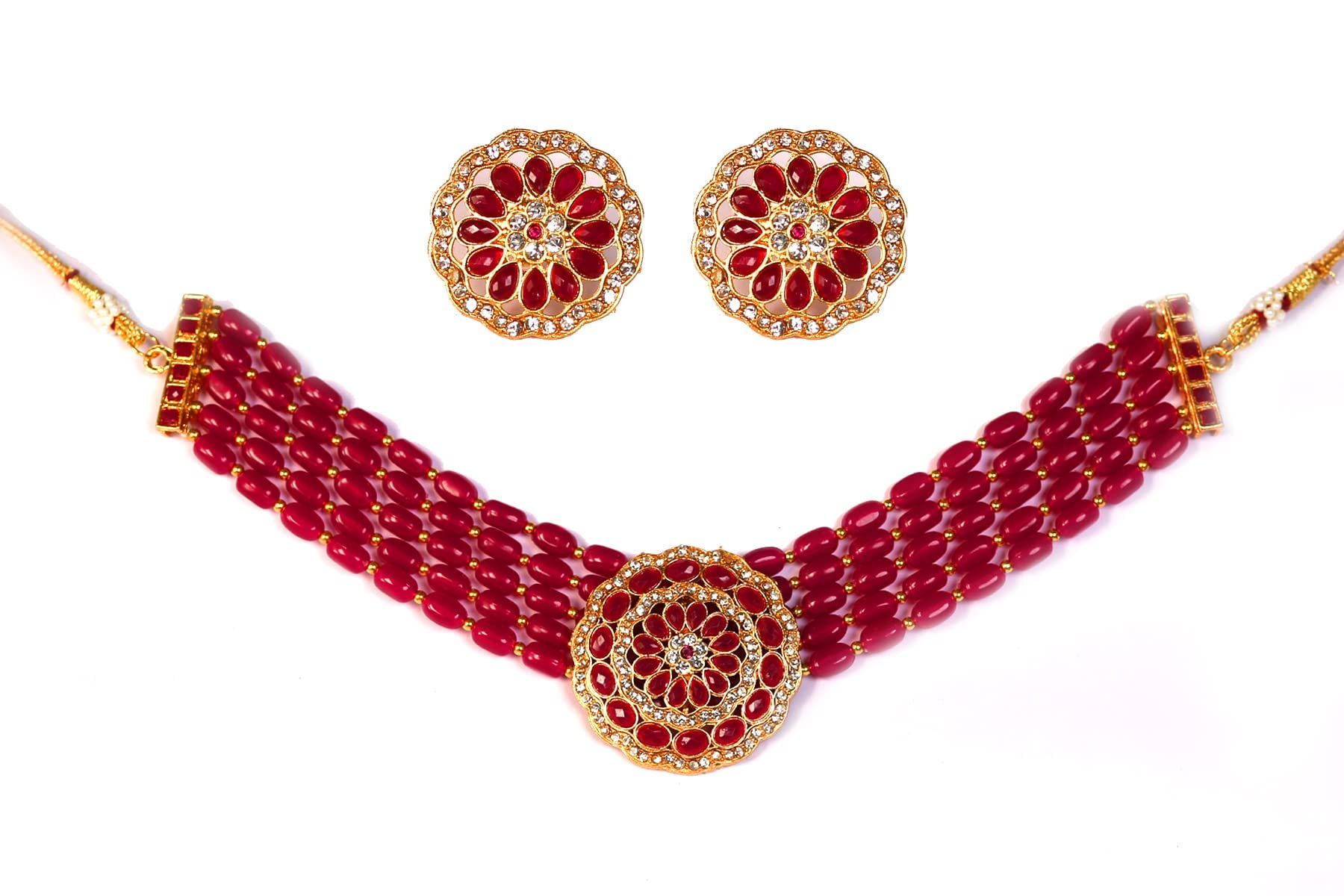 KRITYA Traditional handcrafted Stone Studded Pearl Necklace Set With Earrings And Maang Tika for Women (Magenta) (B0B3RBS2Z9) Amazon Price History, Amazon Price Tracker