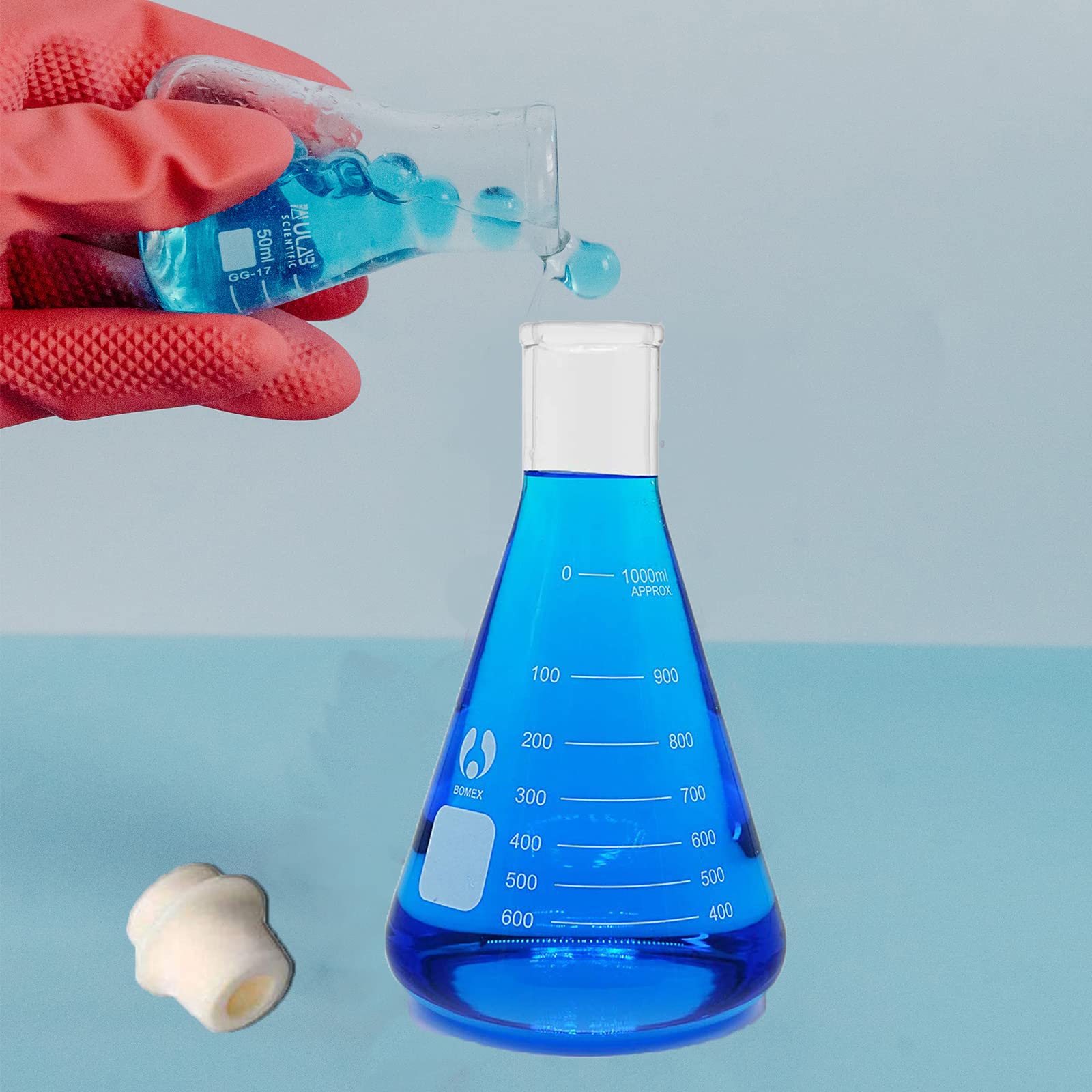 Erlenmeyer - Juego de frascos de vidrio de boca estrecha de 1000 ml