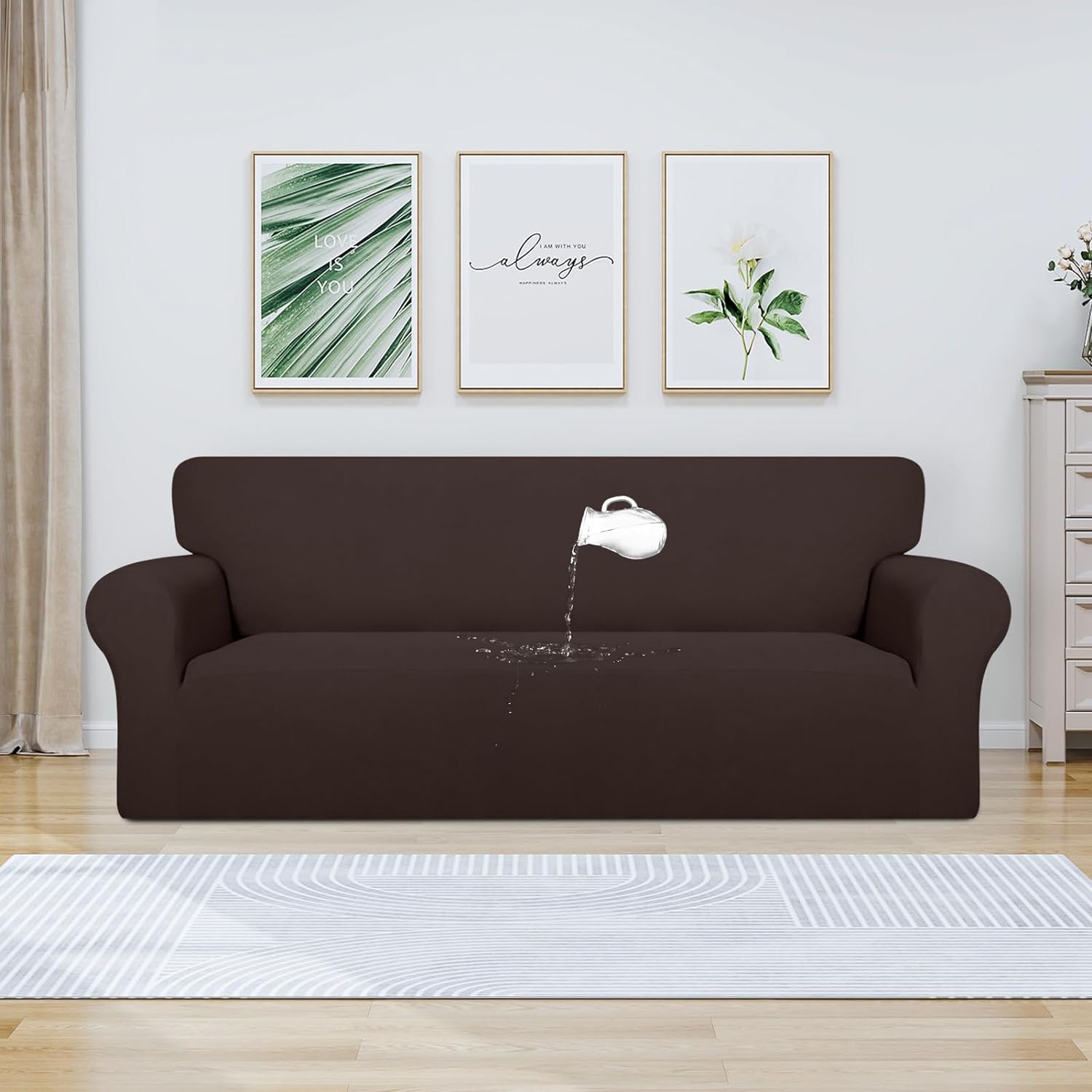 PureFit 100% Dual Waterproof Couch Cover Slipcovers for Couches and Sofas - Stretch Non Slip Fleece Sofa Covers Washable, Leakproof Furniture Protector for Kids, Pets, Dog (Sofa, Chocolate)
