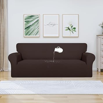 PureFit 100% Dual Waterproof Couch Cover Slipcovers for Couches and Sofas - Stretch Non Slip Fleece Sofa Covers Washable, Leakproof Furniture Protector for Kids, Pets, Dog (Sofa, Chocolate)