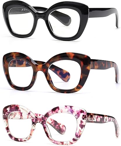 JM Gafas de lectura de ojo de gato para mujer, bloqueo de luz azul, para lectura de computadora con bisagra de resorte