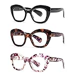 JM 3 Pack Oversized Cat Eye Reading Glasses for Women Funky Blue Light Flexible Cateye Readers +2.5