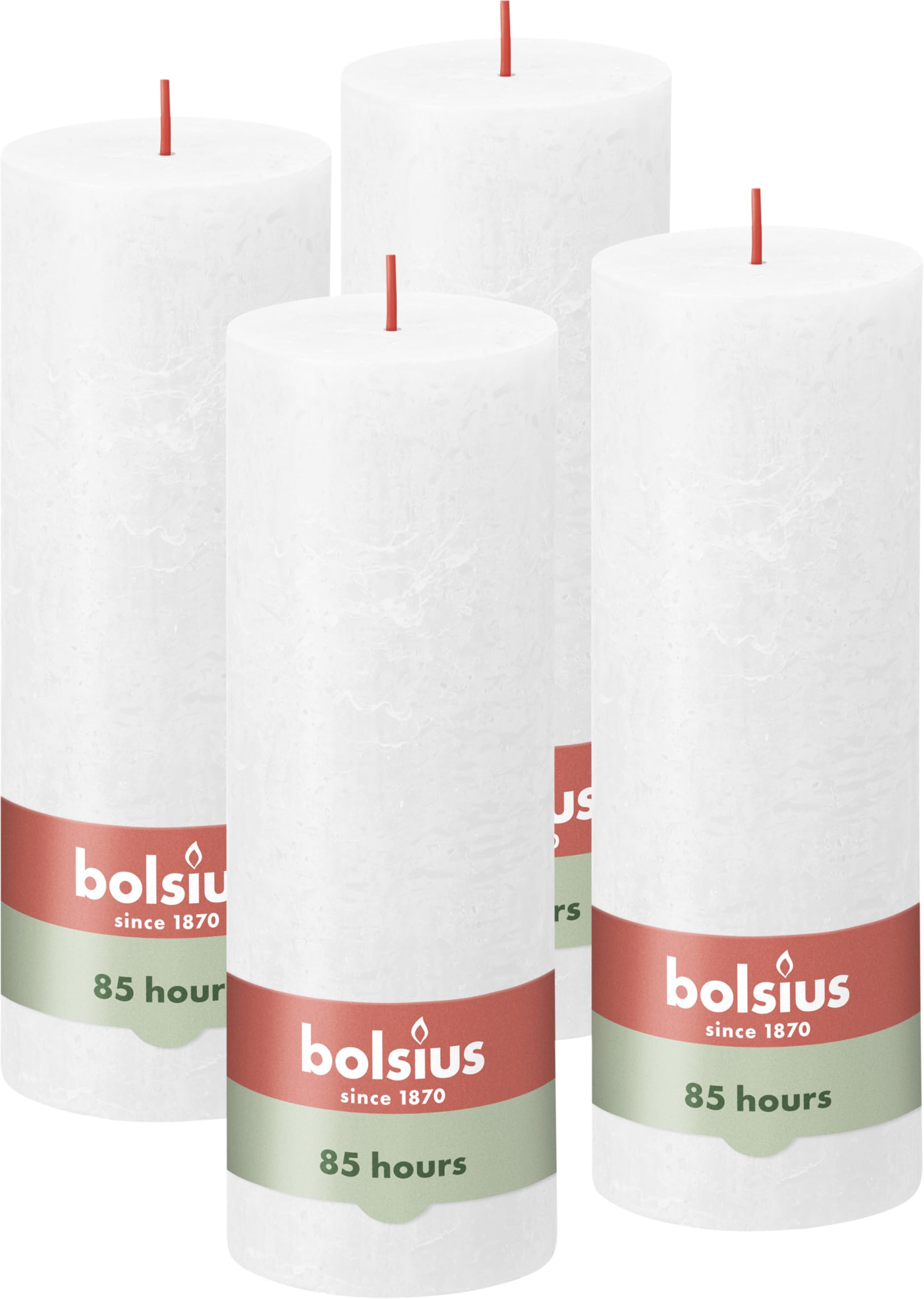 Bolsius Vela rústica de pilar blanca, paquete de 4, Combustión de 85 horas, vela doméstica, decoración de interiores, sin perfume, cera vegana natural, sin aceite de palma, 19 x 7 cm - Valentin