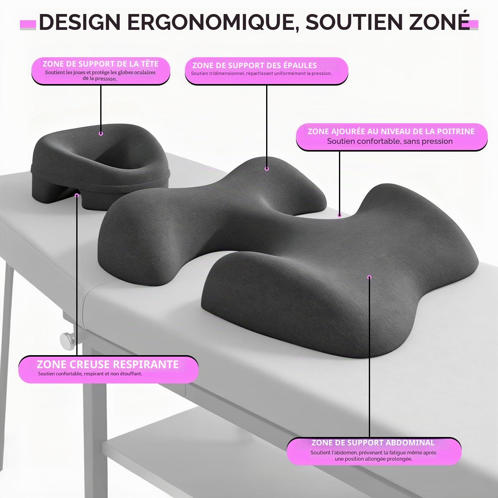 Oreiller pour Dormir sur le Ventre, Coussin de Massage pour le Visage, Coussin de Soutien de la Poitrine, Visage, Fournit un Soutien pour la Position de L'estomac, Adaptée au Salon de Beauté ou au SPA