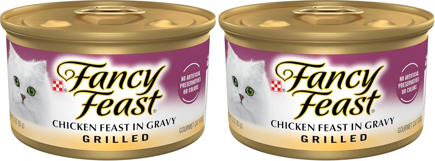 Fancy Feast Purina Grilled Wet Cat Food Chicken Feast in Wet Cat Food Gravy - (Pack of 48) 3 oz. Cans