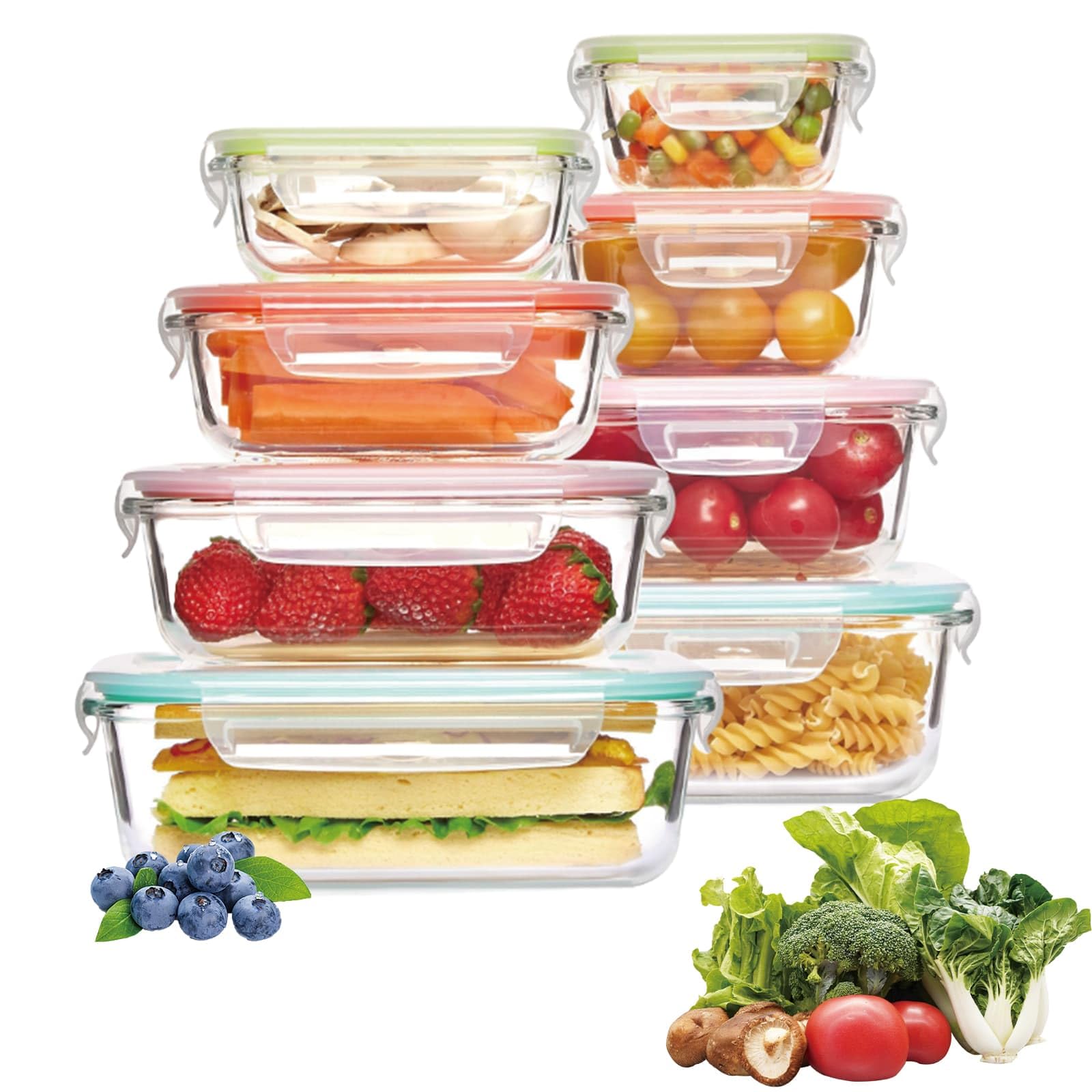 Dyuee Colour Glass Meal Prep Containers With Lids 8Pack Reusable Airtight Food Storage Containers Glass Container Stackable Leakproof Lunch Box For Microwave/Freezer/Dishwasher