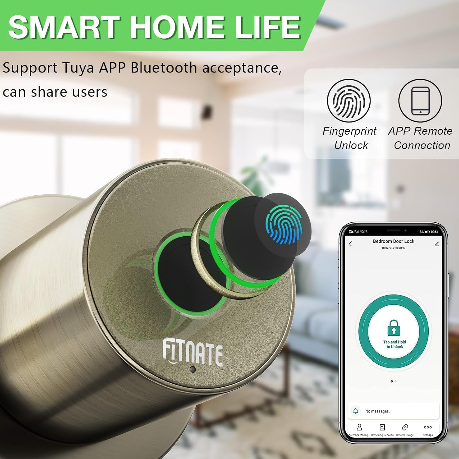 Smartphone screen showing app control for door lock