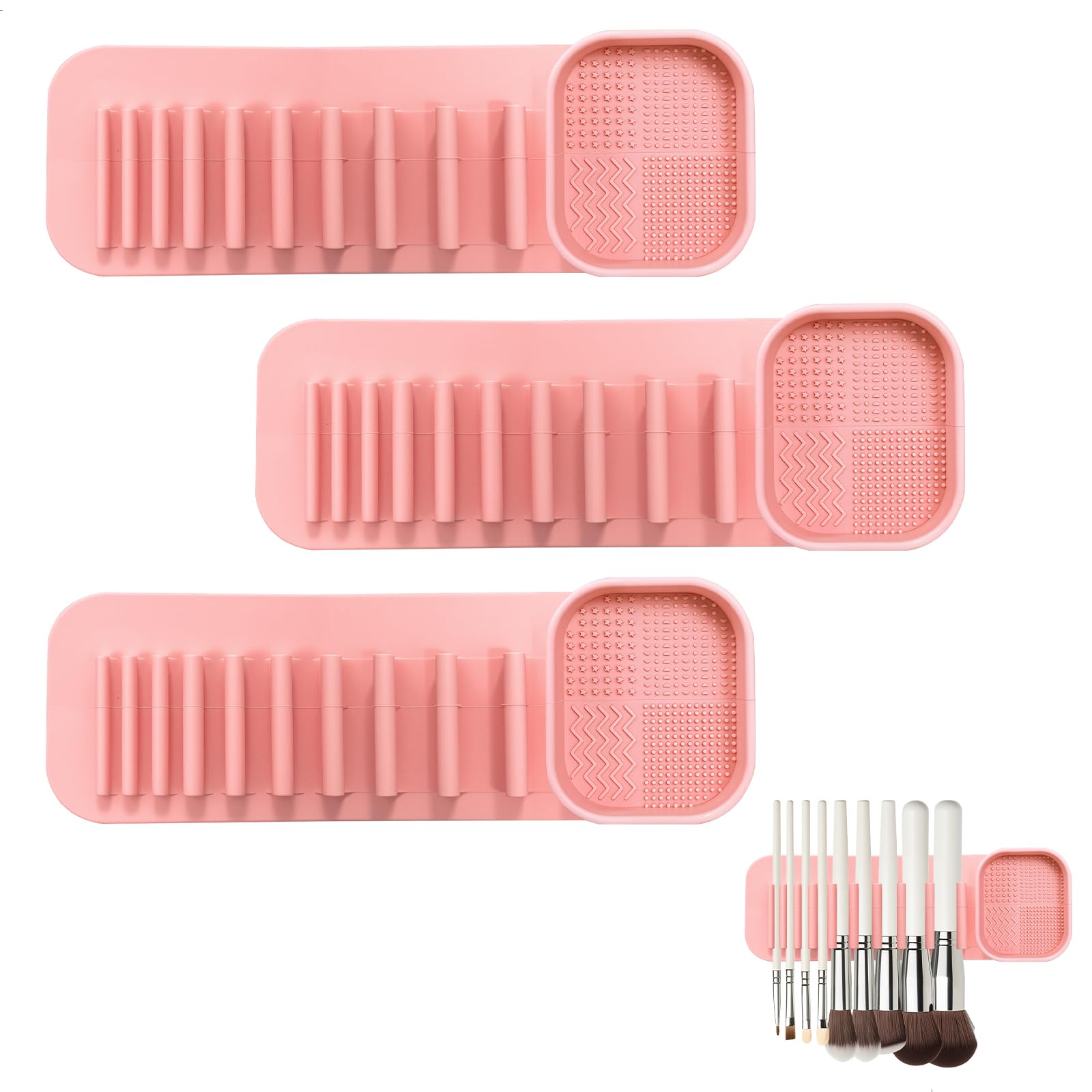 Rangement Pinceaux Maquillage Silicone Mural - Organiseur 3 Pièces Rose Pour Salle De Bain