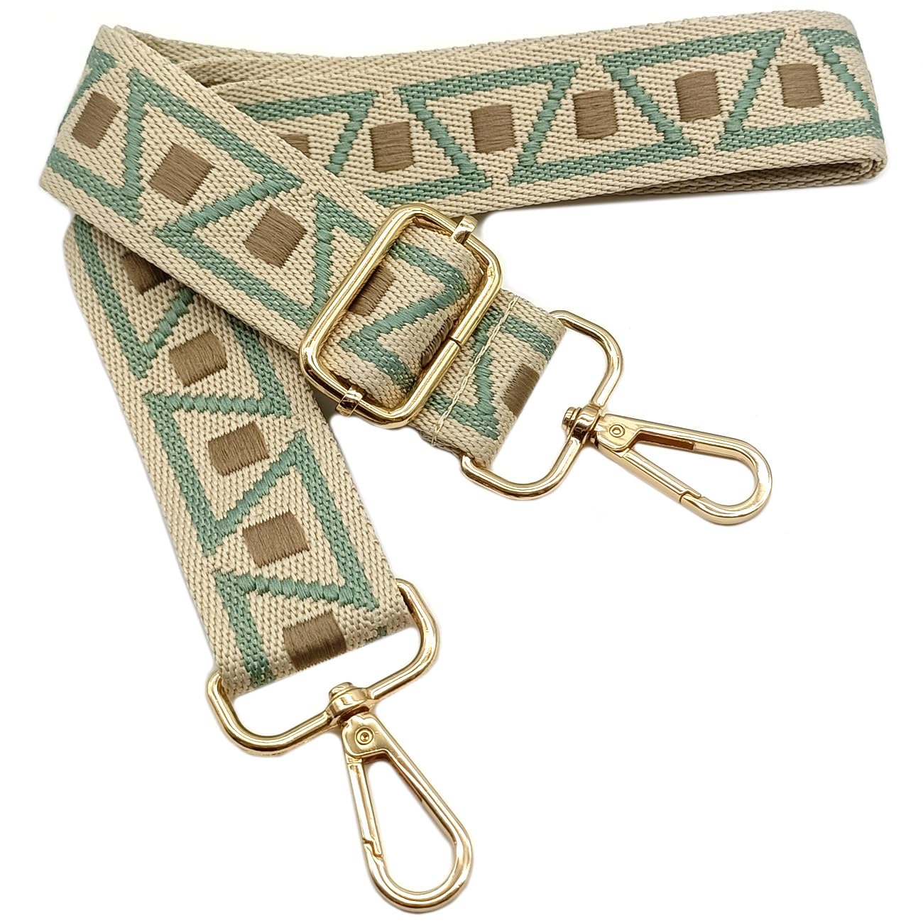 Bandoulière Sac à Main Réglable 3.8cm - Sangle Large Vert Clair/Blanc Avec Mousqueton Argent