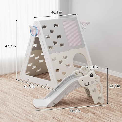 Miniatura 7 de UNICOO Juego de pirámide de escalada multifuncional 7 en 1 con tobogán, juego de escalada y deslizamiento para niños para el hogar, guardería Gris