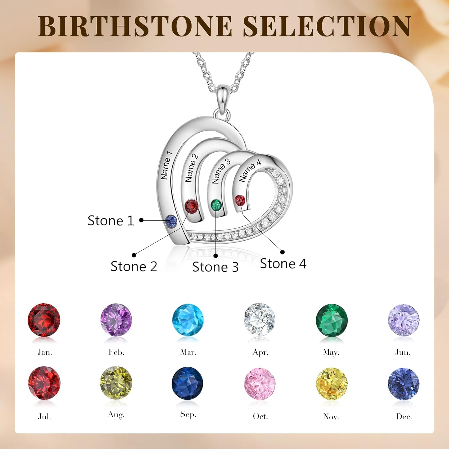 Personalized Necklace for Women Custom Name Necklace with Birthstone Gifts for Mom Grandma Wife Girlfriend