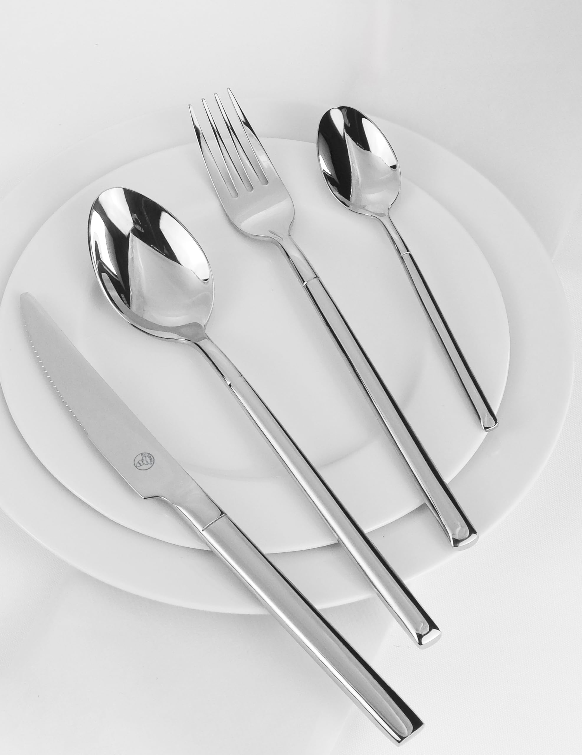 Mr.Spoon Serie Blanco Juego de 24 Piezas cubiertos,18/10 Acero Inoxidable,Plateado,Servir para 6 Personas Cuberterías,Ideas Regalo,Incluye Cuchillo/Tenedor/Cuchara.Para Casa, Hotel, Restaurante