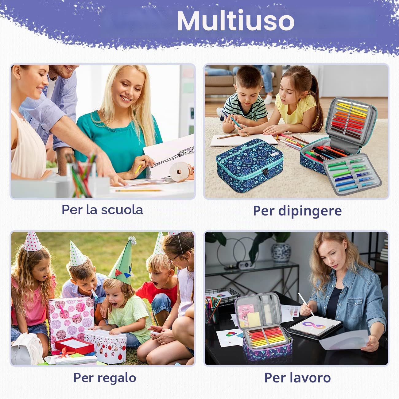 VASCHY Astuccio Grande, Astucci Grandi Capacità per Bambina Astuccio Scuola Astuccio Portapenne con Cerniera per Cancelleria Astuccio Matite Astucci Ufficio Lavoro Farfalle Viola