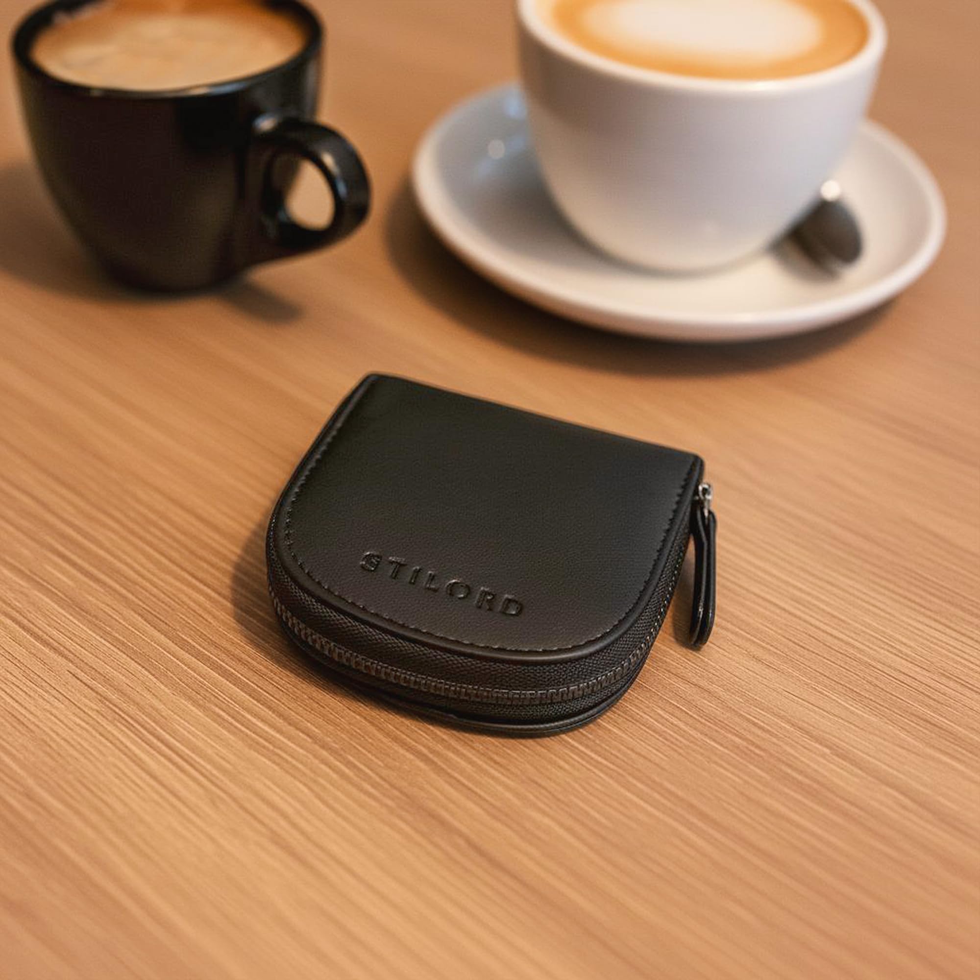 STILORD Dinero Monedero Hombre Pequeño Cuero Auténtico con Compartimento para Monedas y Billetes Carteras para Hombre Piel Compacta Billetera con Cremallera Color:Negro