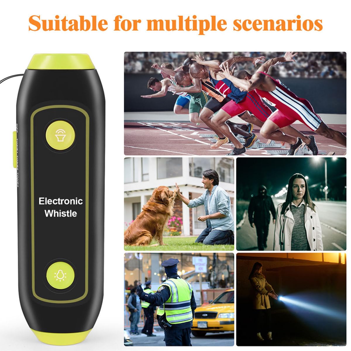Hemobllo Fischietto Elettronico Verde con Torcia, 3 Toni, Laccetto | Abs con Componenti Elettronici e Magnete, per Allenatori e Marina, Uso Gare e Guide Traffico
