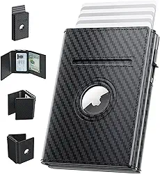 Carteira masculina AirTag, Smart Air Tag com suporte para AirTag, carteira masculina com três dobras para Apple Airtag, carteira inteligente de couro masculina, Fibra de carbono, Wallet for