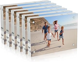 AITEE 4x6 Acrylic Picture Frames 6 Pack - 20% Thicker Double Sided Magnetic Clear Freestanding UV Protected Desktop Display Frames