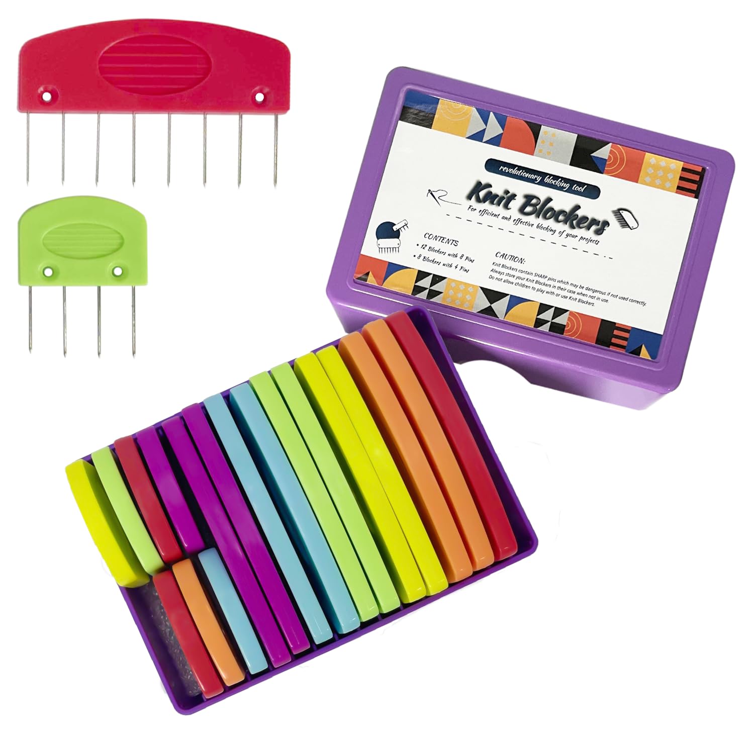 20Pcs Knit Blockers Pins Kit, Knit Blocking Combs for Crochet Knitting Blocking Board Mats, Crochet Blocking Pins for Crochet Projects Sewing Lace Needlework Projects Tool (Rainbow)