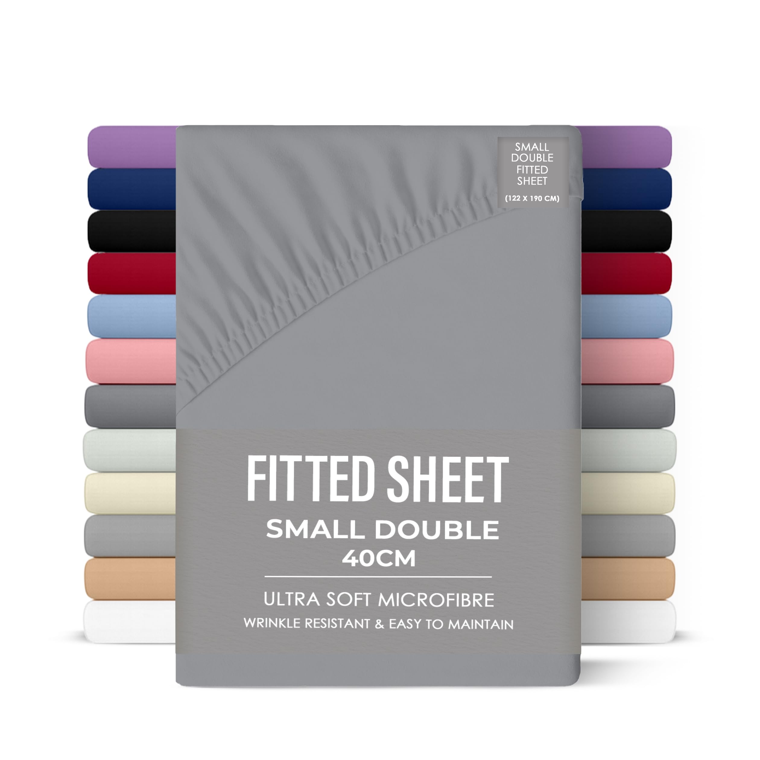 Rohi Grey 40Cm Deep Microfibre Small Double Fitted Sheet – Comfy Soft & Breathable Deep Fitted Sheet With Elasticated Corners – Hypoallergenic & Durable 4Ft Bed Sheet (, 122 X 190Cm)
