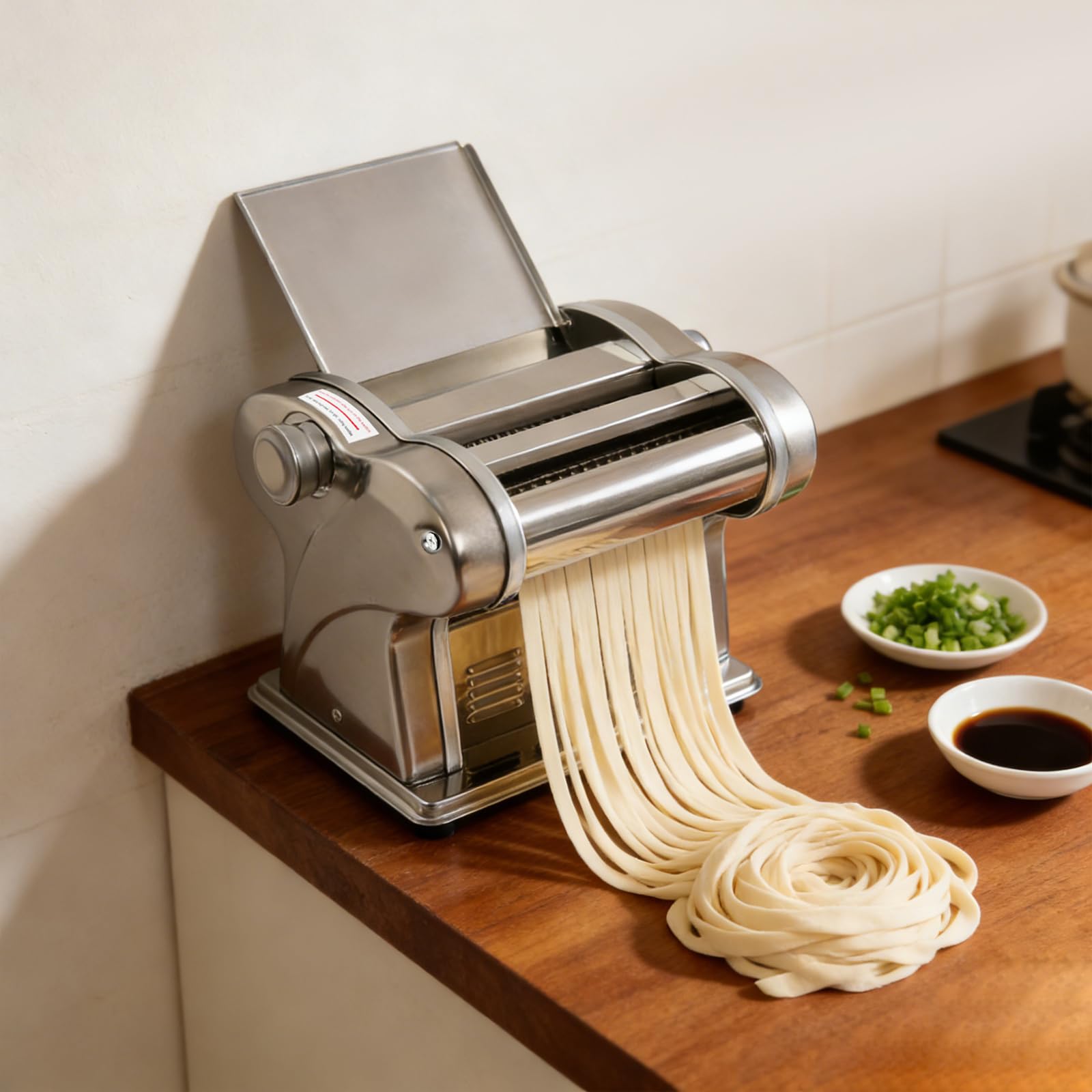 Máquina eléctrica de pasta de 135 W, 2 anchuras, 8 espesores | Acero inoxidable 410, cortes 1,5/4 mm, grosor 0,5-4 mm, enchufe de la UE