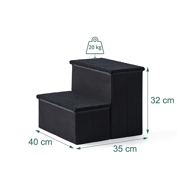 Foto 4 de 8 de Relaxdays Escalera para Perros, 2 peldaños, almacenaje, 32x40x35 cm, Negra