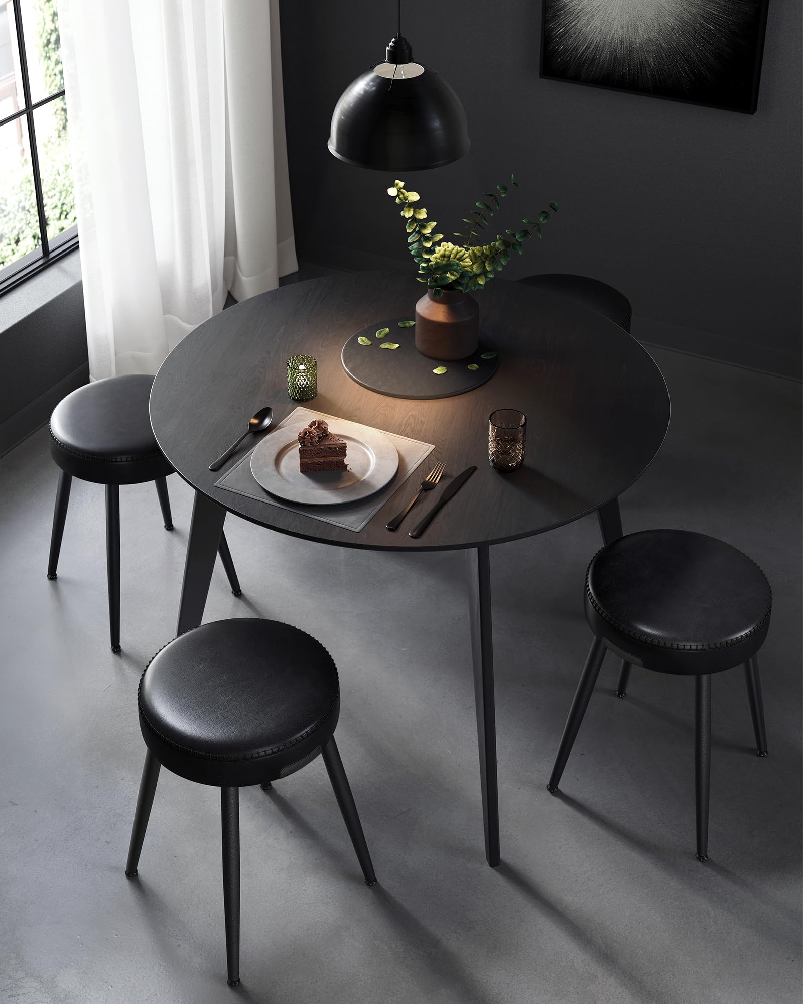 VASAGLE EKHO Collection - Dining Chairs Stools Set of 4, Upholstered Kitchen Chairs, Vanity Stools, Synthetic Leather with Stitching, Mid-Century Modern, 19-Inch Tall, Easy Assembly, Ink Bla