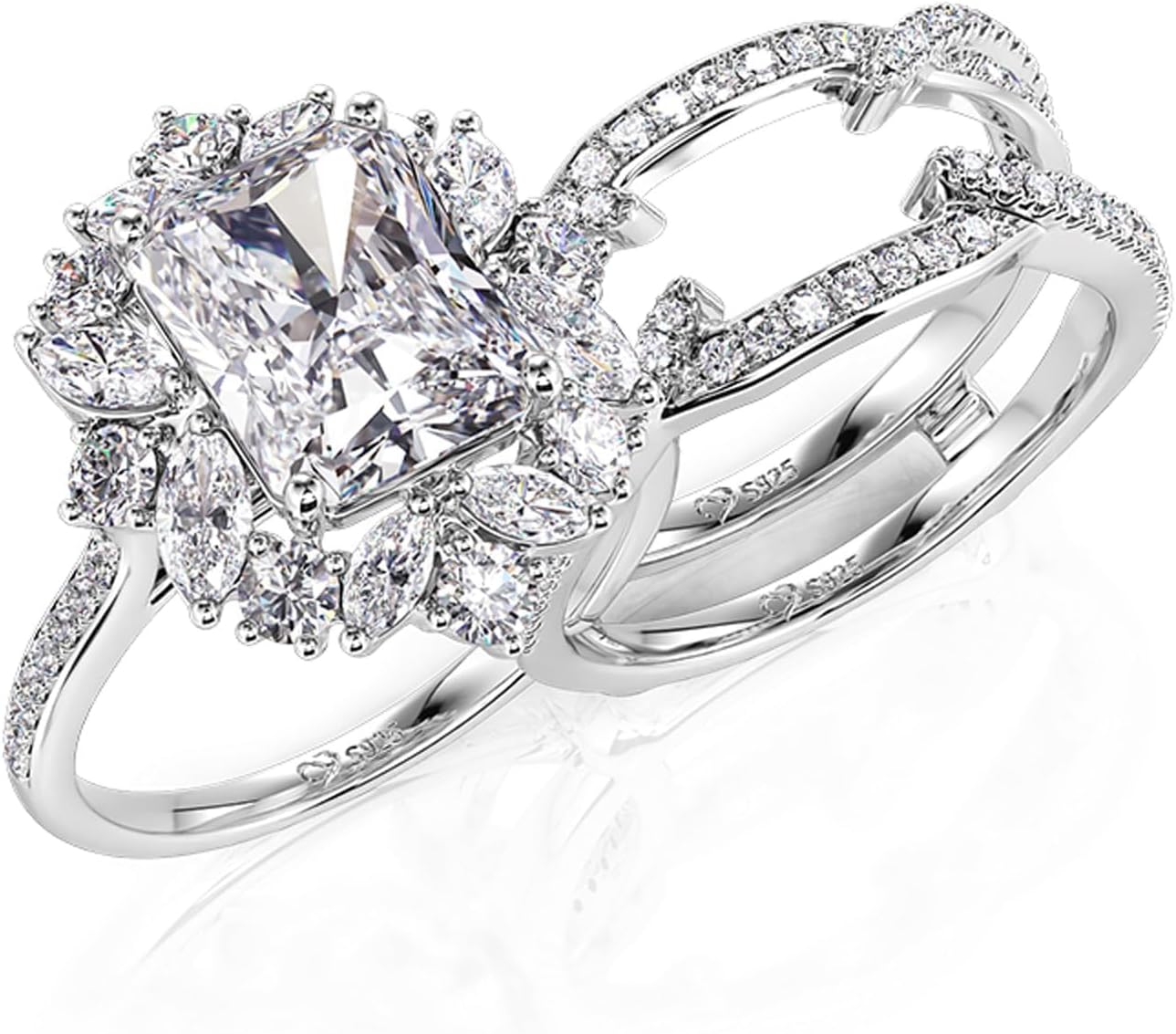 Jeulia 2 PC Interchangeable Engagement Ring Set for Women; 5.2CT Sterling Silver Twisted Radiant Cut Diamond Wedding Bridal Ring Set Inset Gorgeous Anniversary Promise Band with Jewelry Gift Box - Image 3