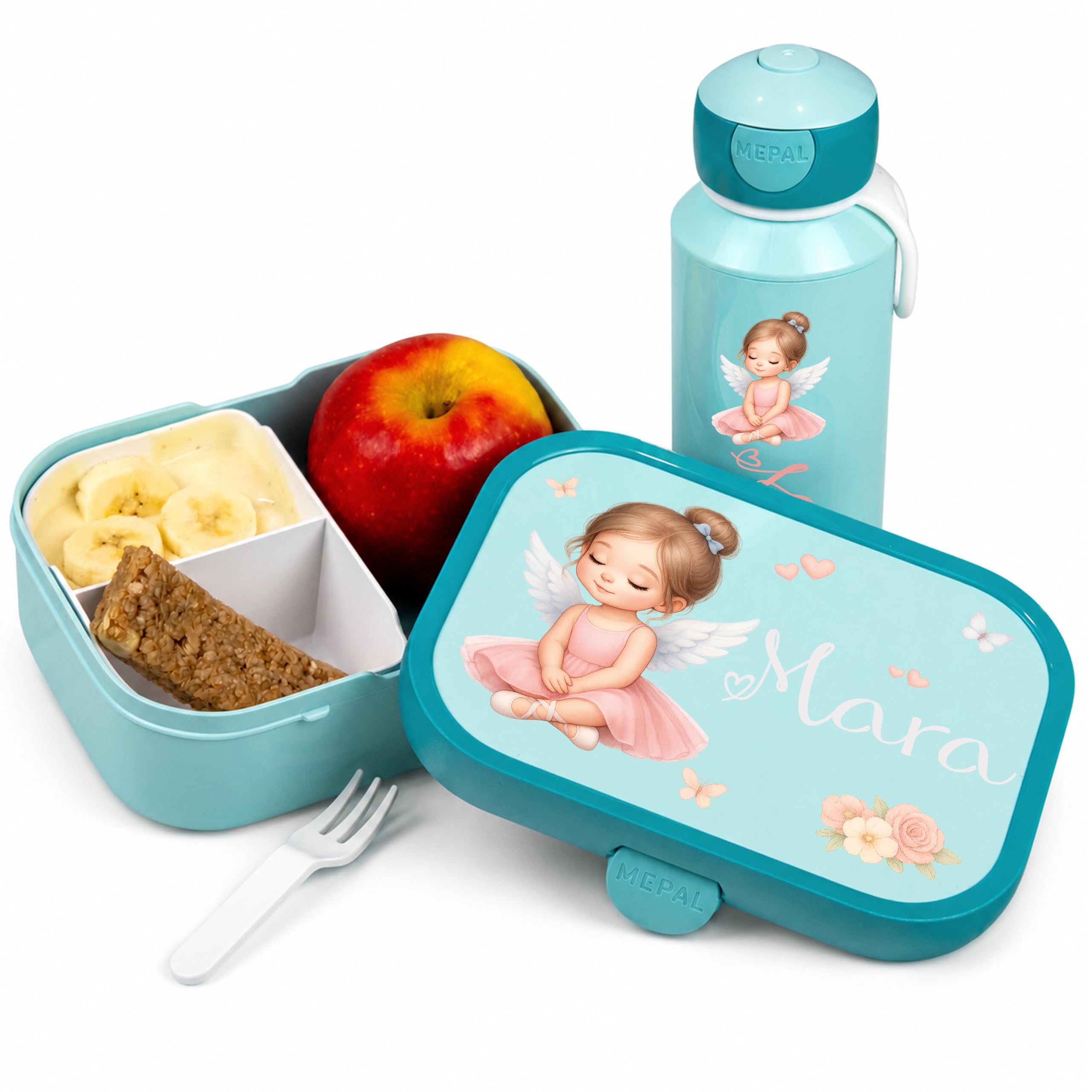 Mepal Personalisierte Brotdose Trinkflasche | Ballerina Tänzerin Mädchen | Geschenk Einschulung Mädchen Junge Kitastart Schule Schulanfang Lunchbox Flasche Bento Box Vesperdose Kindergarten Schulkind