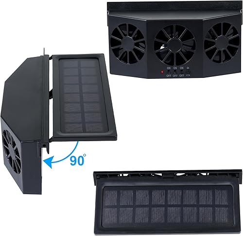 Miniatura 3 de Unifizz Ventilador solar de ventana delgada Ventilador de escape de coche con tres ventiladores para enfriamiento eficiente ABS de 1.5 W, color negro