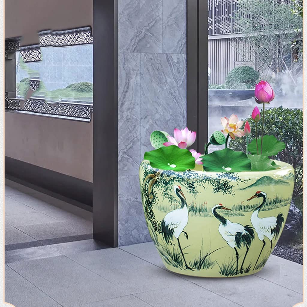 Réservoir Poissons D'aquarium Aquarium Fish Tank Jaune Glaçure en Céramique Poisson Rouge Bol Rétro Grand Réservoir d'eau Jardin Lotus Balcon Culture | A,43cm