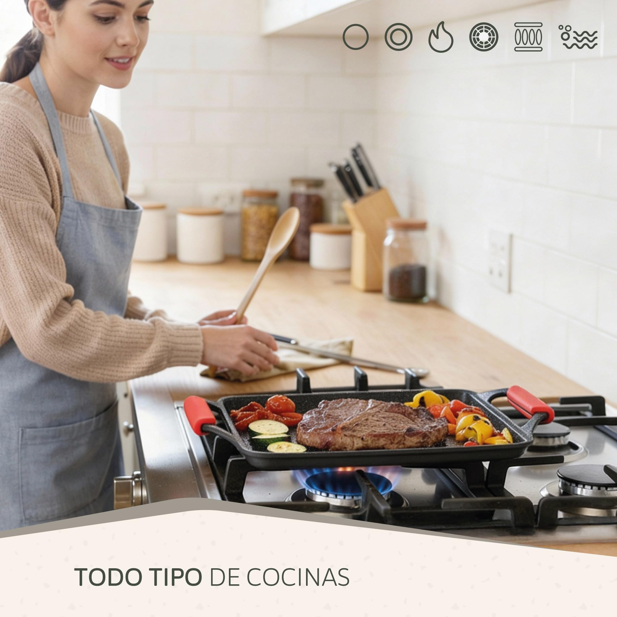 briebe Black Titanium Plancha Cocina Inducción Asar, Antiadherente Titanio, Aluminio Fundido, Bandeja Asadora 43x25cm, Recubrimiento sin PFOA, Asas Silicona, Vitrocerámica, Gas, Horno
