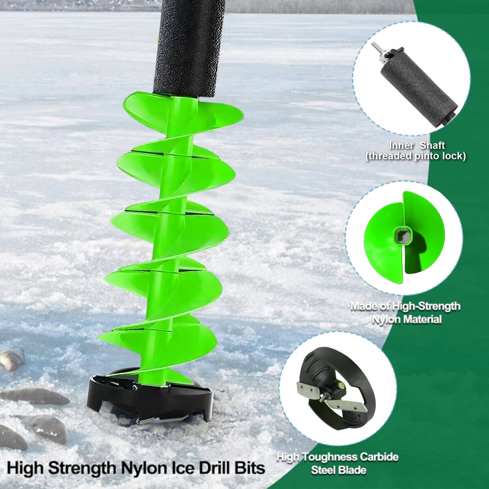 Eisbohrer zum Eisangeln – 8 Zoll Nylon-Eisbohrer mit Elektrischer Corless, Positionierungs- & Handbohrer, Bohrstangenhöhe 75cm für Eisgraben