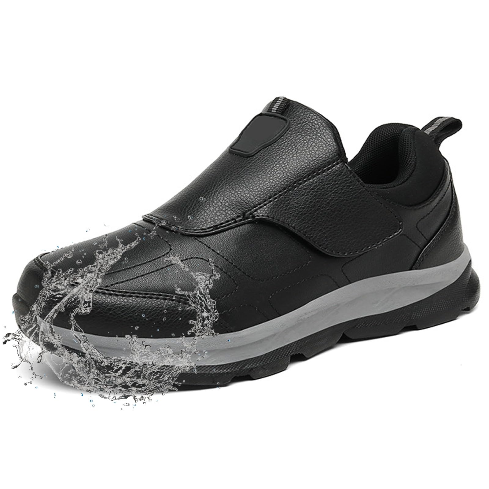 Buty dla cukrzyków, męskie, bardzo szerokie, z regulacją, ortopedyczne, bardzo szerokie, proste buty, opuchnięte stopy, zakładanie i zdejmowanie, czarny, 39 EU szeroki