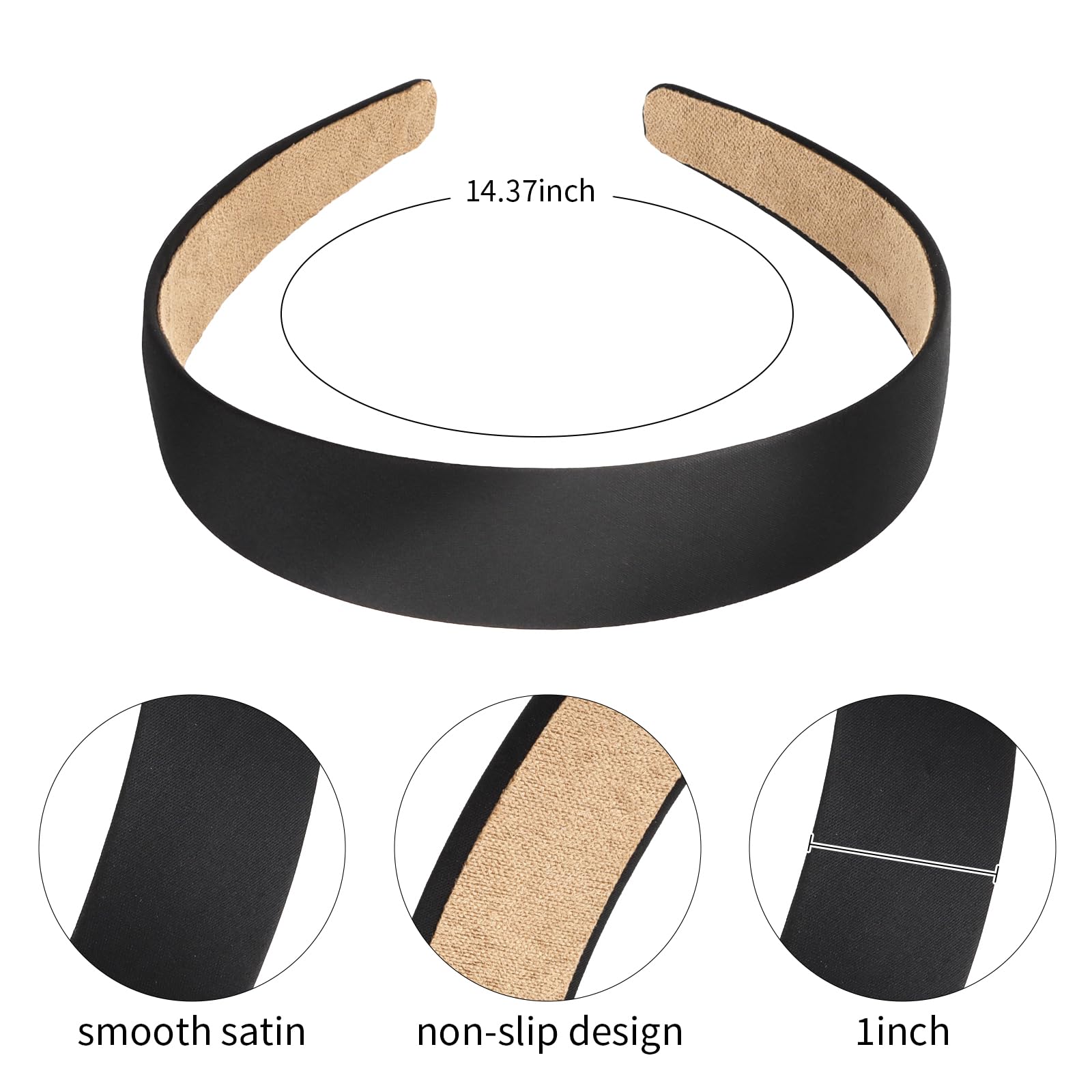 Semato 16 diademas negras para mujeres y niñas, 1 pulgada, antideslizantes, accesorios para el cabello